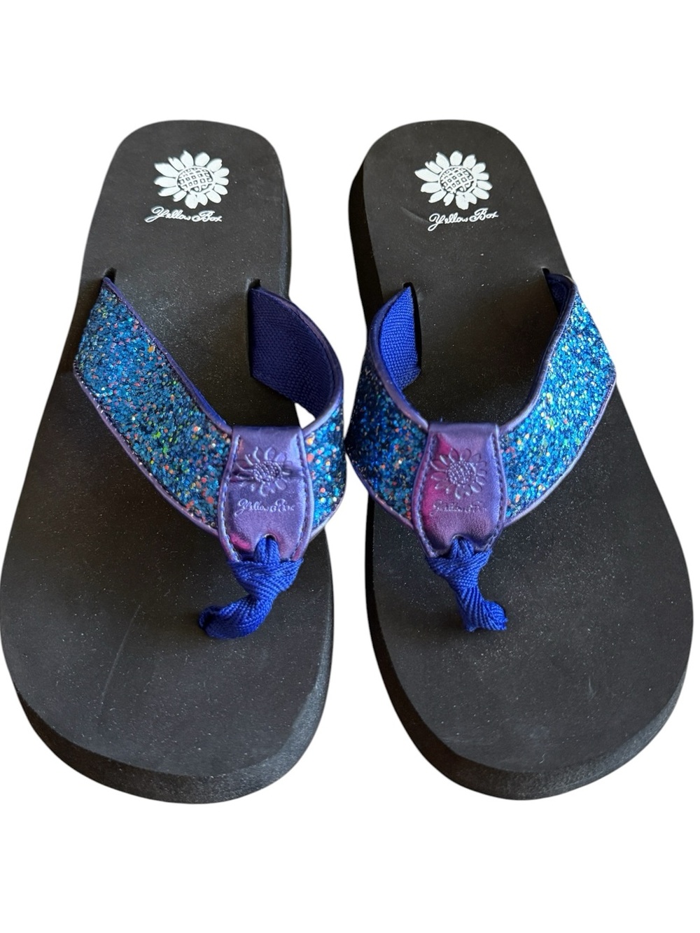 Yellow Box NWOT Ferdy Blue Glitter Flip Flop Sandals Women’s Size 9M